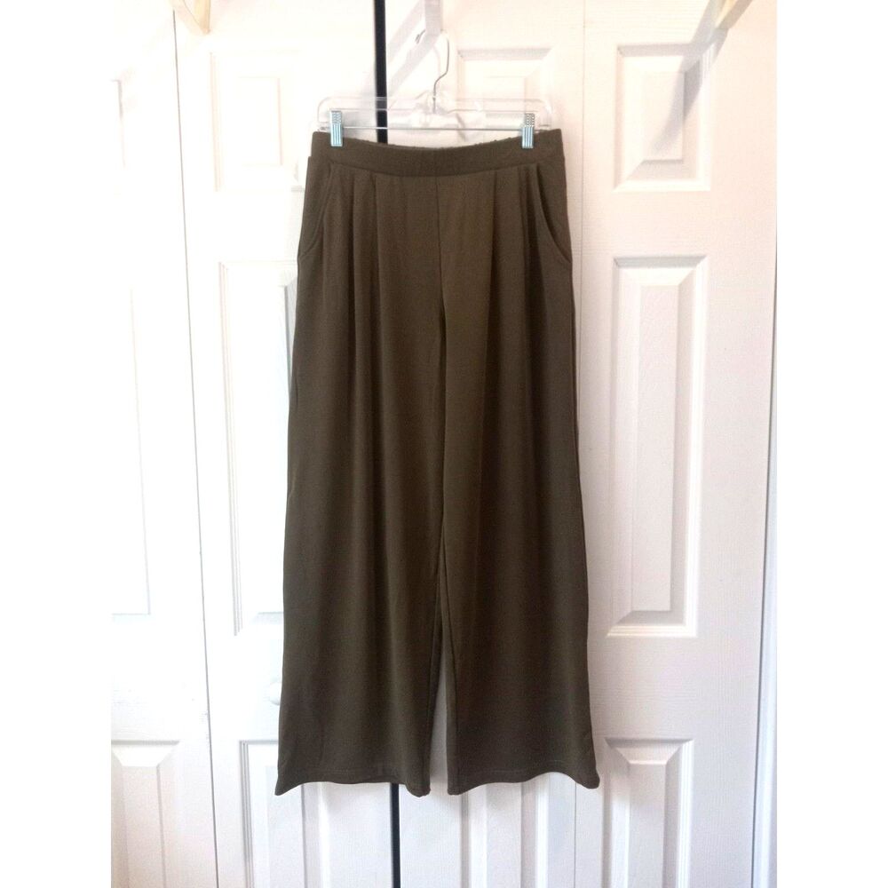Garnet Hill Size SMALL Wide Leg Knit Trousers Pants Olive Green